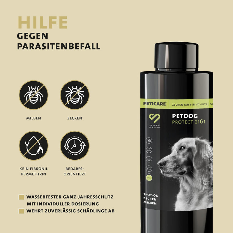 Peticare tick protection agent for dogs | Plant-based spot-on | against ticks & mites of all kinds | waterproof protection | unique PRS® system for a long-lasting effect - petDog Protect 2161 100 ml