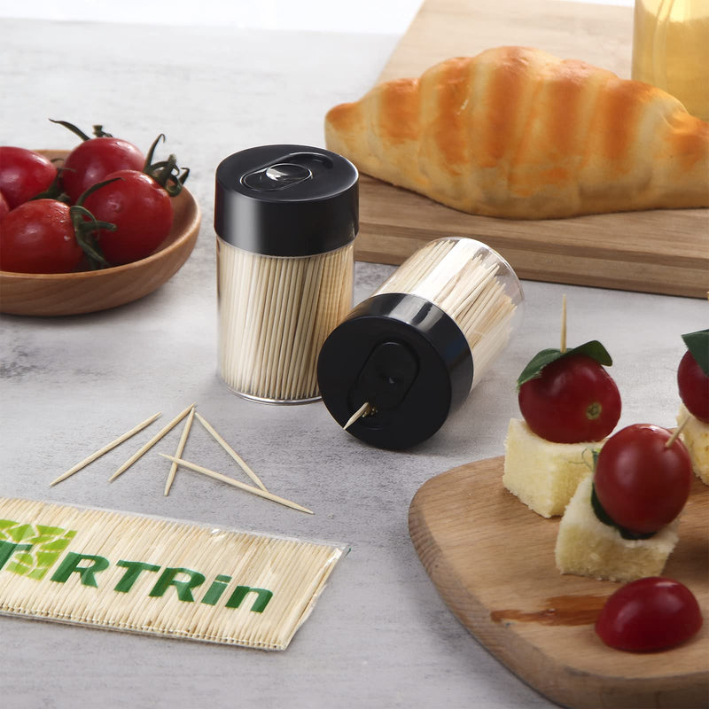 Bamboo Wooden Toothpicks [3000 Count]-With 2-Pack Reusable Toothpick Holder, Sturdy Smooth Finish Tooth Picks, For Appetizer, Olive, Barbecue, Fruit, Teeth Cleaning Toothpicks, Black. - BeesActive Australia