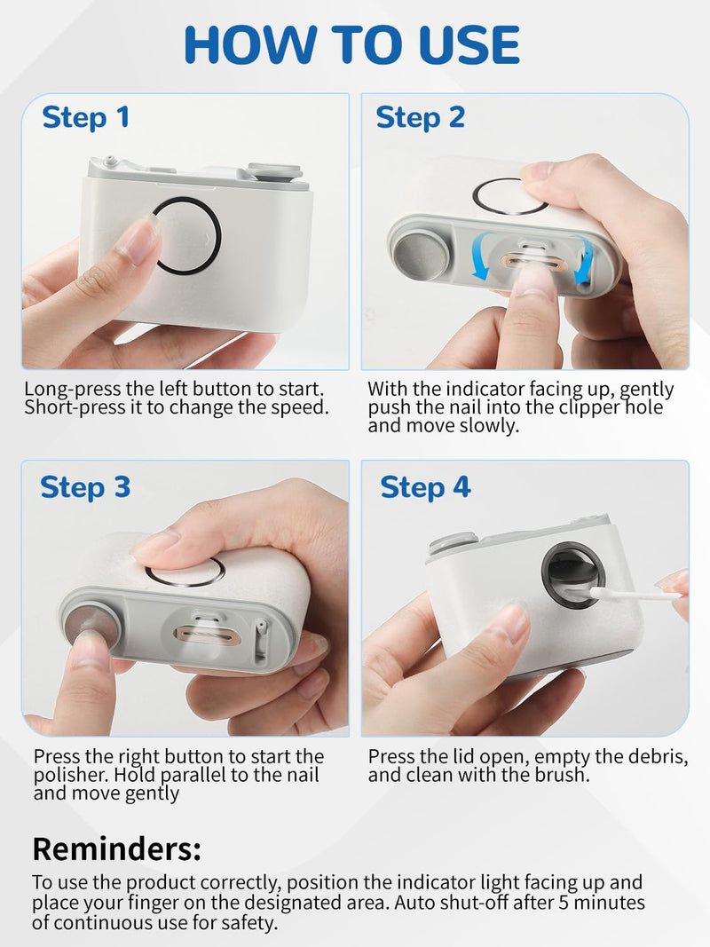 ONEDONE Electric Nail Clipper - 3-in-1 Rechargeable Baby Nail Trimmer Electric Nail File with Dual Blades 3 Speeds Fingernail Grinder Safe for Baby Women Seniors w/Ingrown Toenail Clippers - BeesActive Australia