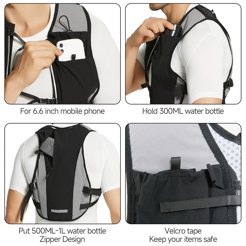 Running Vest for Men & Women, Lightweight Running Hydration Pack with 5 Pockets, Reflective Running Water Vest for Marathon, Hiking & Cycling, Waterproof Water Running Backpack with Phone Pocket