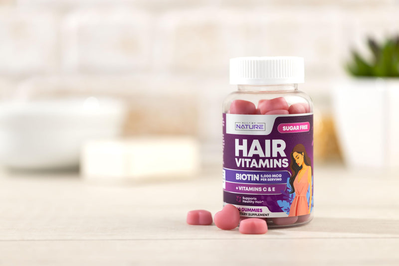 Built by Nature Hair Skin and Nails Gummies for Women, 60 Count | Biotin for Hair Growth, Hair, Skin & Nail Support, Vitamin Supplement
