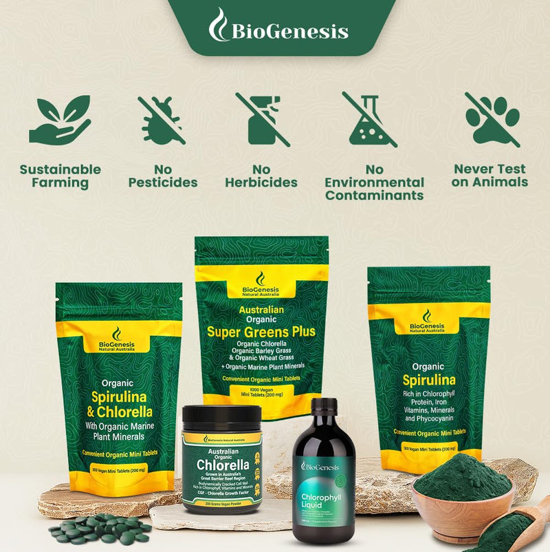 Biogenesis Organic Chlorella Mini Tablets – 300 Count (200mg) | Australian Grown | Rich in Chlorophyll, Vitamins & Minerals | Supports Energy & Immunity | Vegan Mini Tablets 300 Count (2 Ounce, mini tablets)