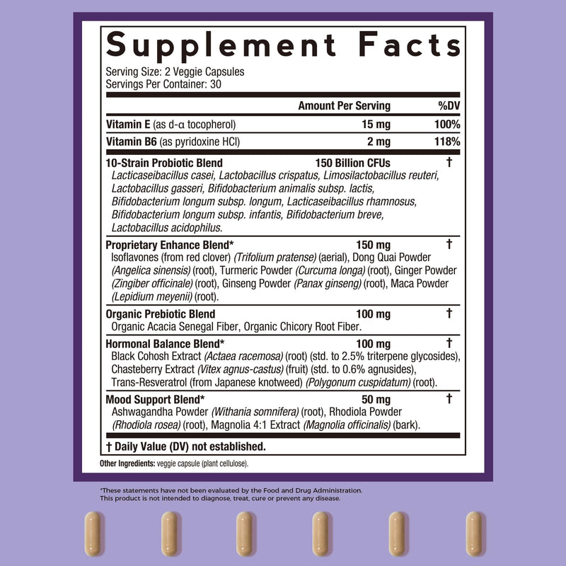 Doctor's Recipes Menopause Supplements for Women, Probiotics 150 Billion CFU, Black Cohosh for Menopause Hot Flashes, Ashwagandha, Dong Quai, Supports Mood, Energy, Hormone Balance, 60 Capsules