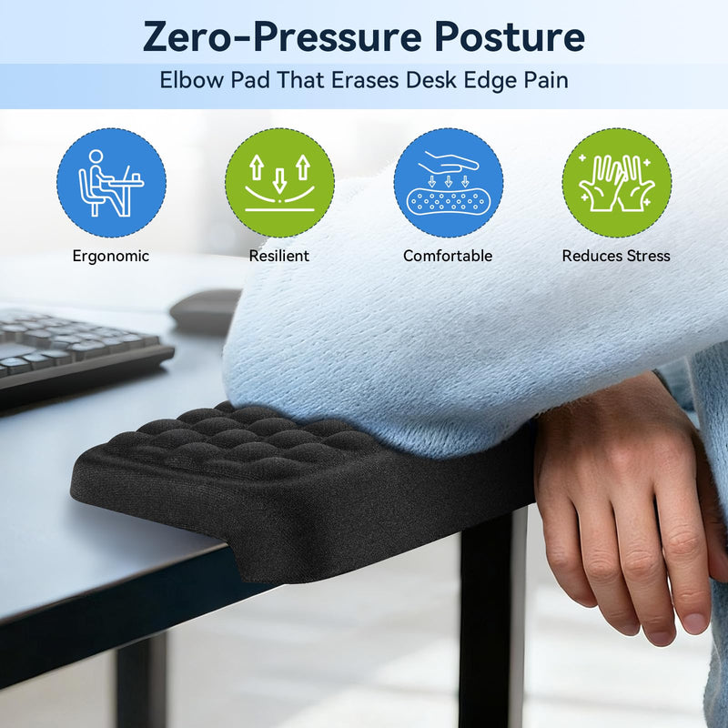 L-Shaped Elbow Pad for Desk, 2-Piece Arm Rest for Desk Wrist Support, Ergonomic Desk Edge Cushion Memory Foam Elbow Support for Work, Study, and Gaming (Black)