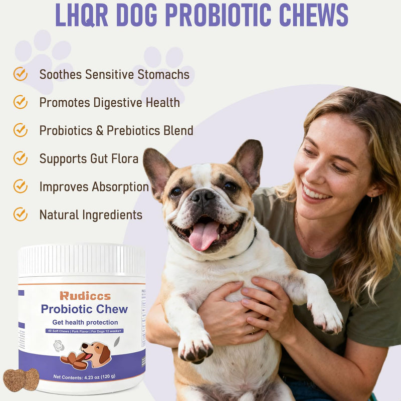 Dog Probiotics Probiotics for Dogs - Digestive Enzymes for Gut Flora, Digestive Health, Diarrhea & Bowel Support - Dog Supplement Soft Chew for Pet Immune System -（40ct ） (4.24 OZ) 4.24 OZ
