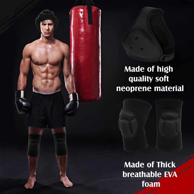 Viora White Wrestling Headgear Knee Pads Set for Kids Youth, Thick Sponge Anti Slip Knee Sleeve, Adjustable Wrestling Ear Guard Protective for Sparring Brazilian Jiu Jitsu Training 3