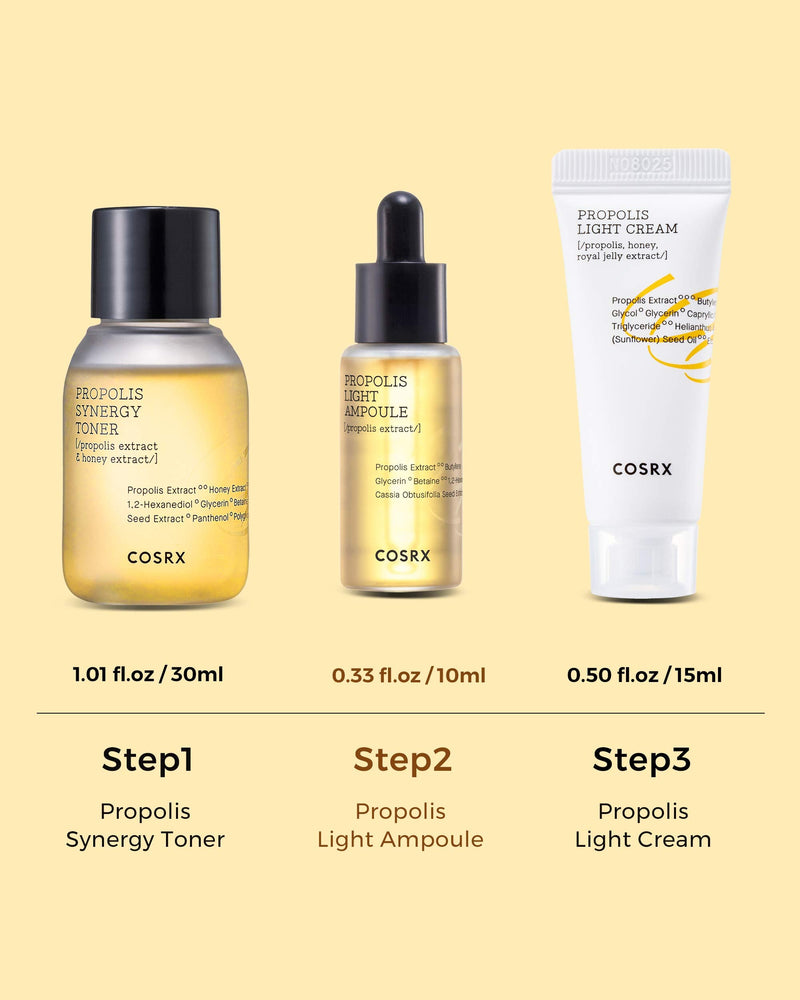 COSRX Honey Glow Kit, Korean Skin Care Set with Propolis Facial Toner, Serum, & Cream, Mini Travel Essentials, Deep Moisture, Hydration, Nourishment, Travel Size Gift Set, Korean Skin Care - BeesActive Australia