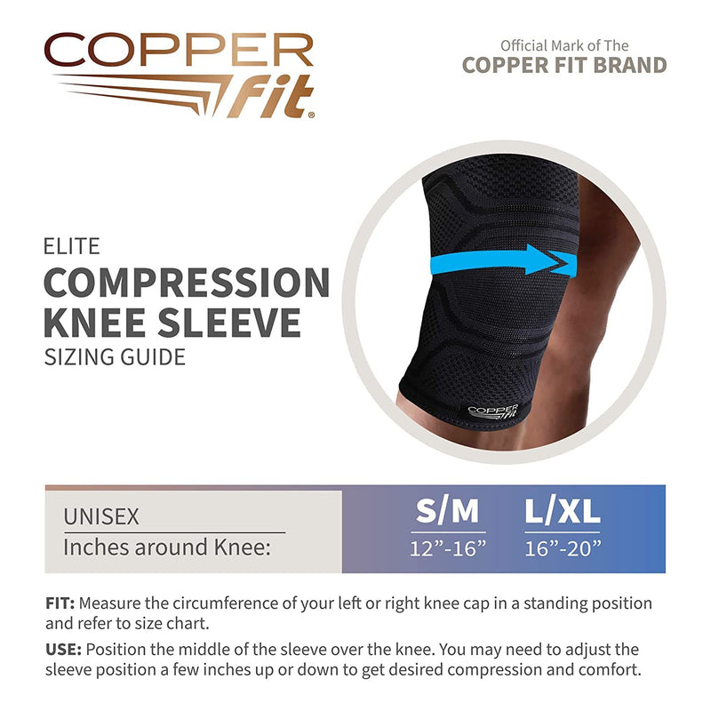 Copper Fit Elite Knee Compression Sleeve Knee Brace 2-Pack, Black (Large/X-Large, 16''-20''),2.0 Count Large/X-Large 2 Pack