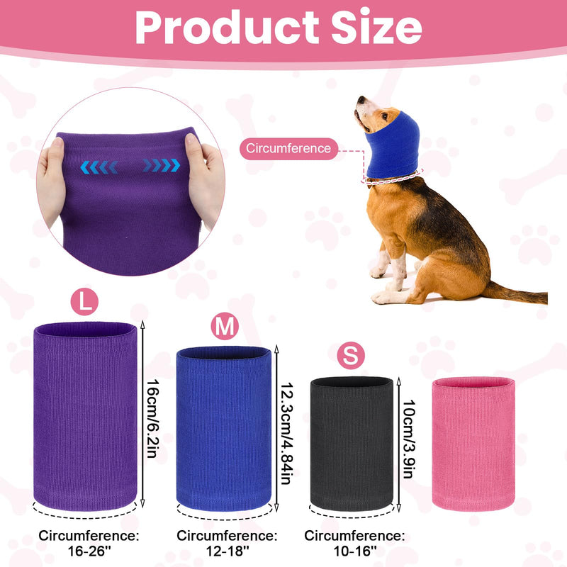 4 Pcs Dog Ear Muffs, 3 Size Stretchy Hoodie for Dog, Non-Noise Dogs Ear Muffs, Cute Dogs Ears Covers for Neck Grooming Drying Noise Protection Warmer Bath(Small/Medium/Large)