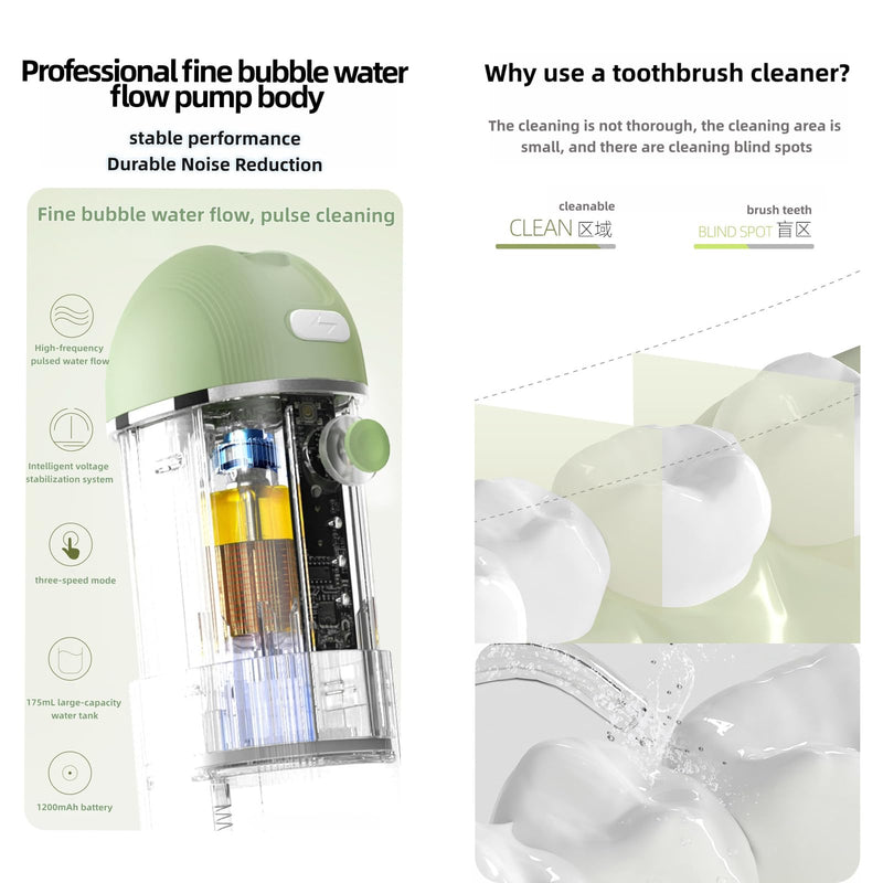 Water Flosser [ Mini Cordless Portable ] Oral Irrigator Water Teeth Cleaner Pick, Telescopic Water Tank, 3 Modes & IPX7 Waterproof, Home & Travel Water Floss for Teeth, Braces Bridges Care (Green)