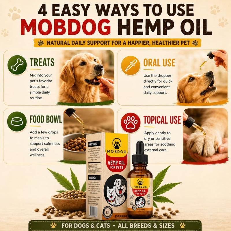 MOBDOG Hemp Oil for Dogs UK 350,000mg- Dog Calming Product with Omega 3, 6, 9 – Pure Bliss in Every Drop -Promoting comfort, Joint Health, & Digestion