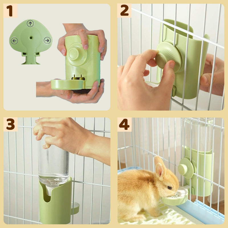 Rabbit Water Bottle, 600ml/21oz Hanging Water Dispenser Feeder Cage Crate Hutch Bunny Puppy Cat Chinchilla Ferret Guinea Pigs Squirrel Hedgehog (Green) Green - BeesActive Australia