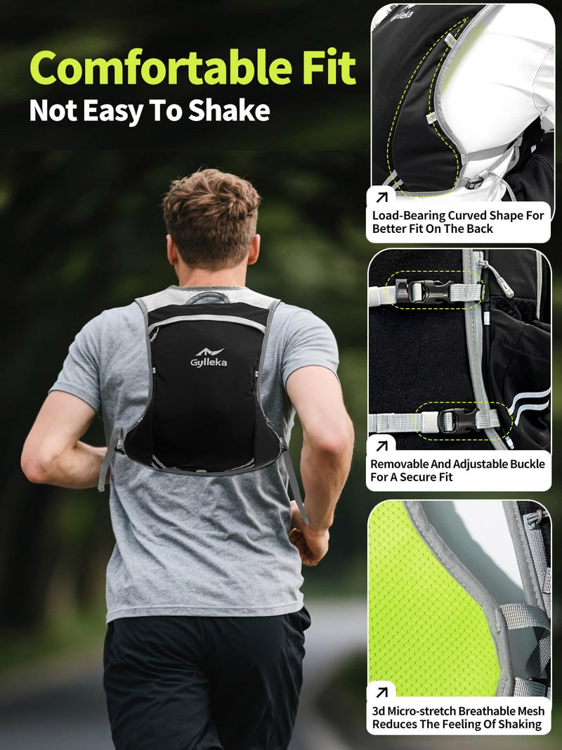 Hydration Backpack, Lightweight Breathable Reflective Pack Adjustable Chest Straps for Running, Marathons, Cycling, Hiking, Trail Vest 1.5L Water Bladder