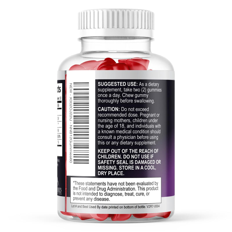 Vitamin B12 Energy Gummies - 3000 mcg per Serving Extra Strength B 12 Gummy for Metabolism, Immune Support - Chewable Dietary B-12 Supplements, Natural Caffeine Free Gummy, Berry Flavor - 60 Gummies 60 Count (Pack of 1)