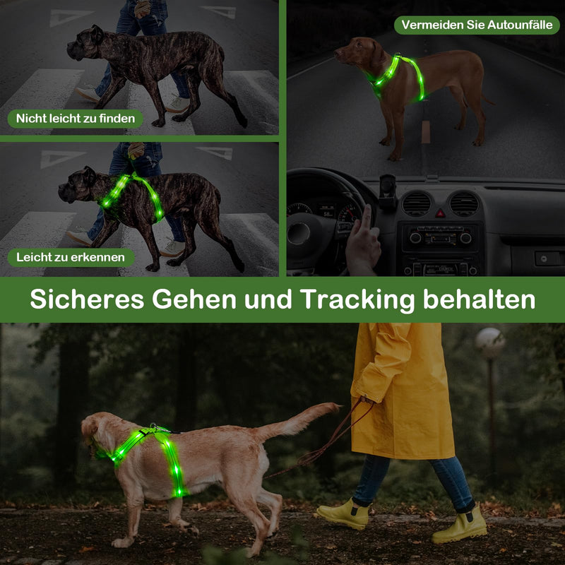 KOSKILL LED Dog Harness Rechargeable Illuminated Dog Harness Glows in the Dark LED Dog Vest Reflective Dog Lights for Night Walks Green L - BeesActive Australia