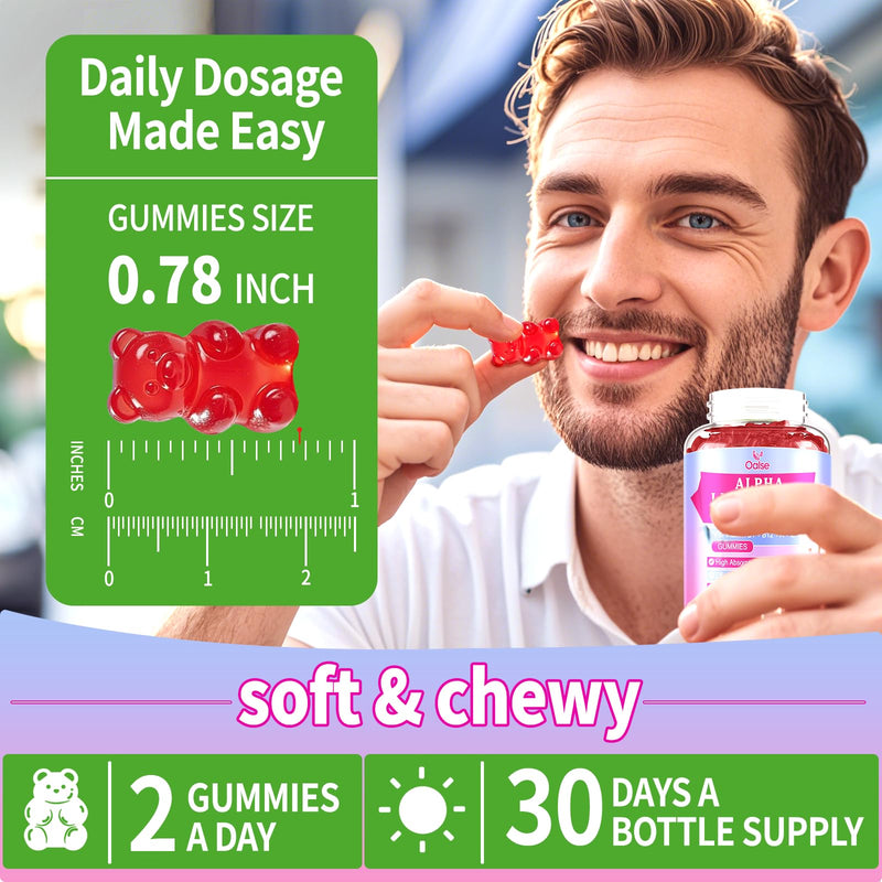 2 Pack Alpha Lipoic Acid Gummies 1000mg with Vitamin B1, ALA Supplement | Sugar Free Chewable Alpha Lipoic Acid 600mg for Energy Support, Raspberry Flavor, 120 Count 60 Count (Pack of 2)