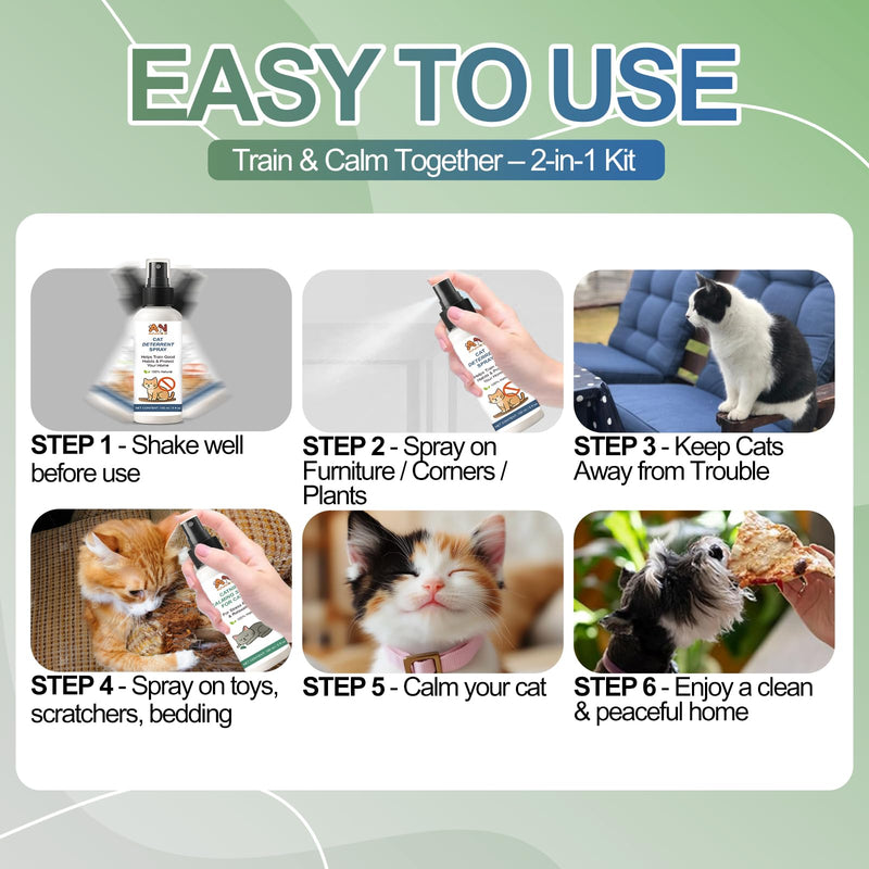Cat Spray 2-Pack Furniture Saver Kit – 150ml Cat Deterrent Spray + Calming Catnip Spray – Anti-Scratch Training & Stress Relief Solution for Indoor Cats & Kittens