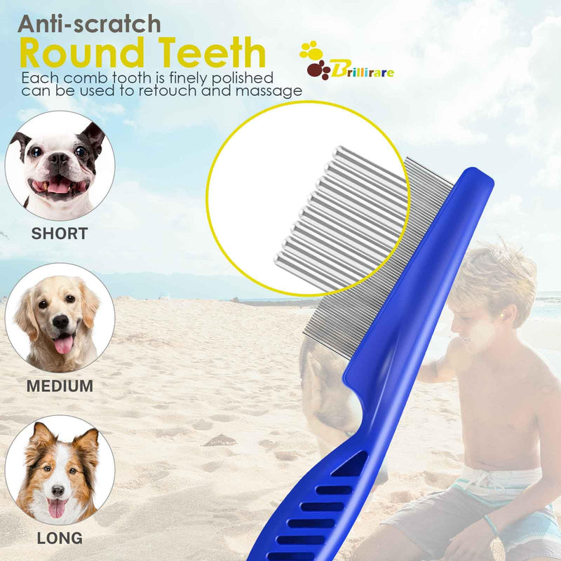 3 Pack Pet Hair Comb, Flea Lice Combs, Stainless Steel Dog Cat Grooming Comb with Rounded Teeth, Professional Tear Stain Remover, Dematting Tool for Small, Medium & Large Pets - BeesActive Australia
