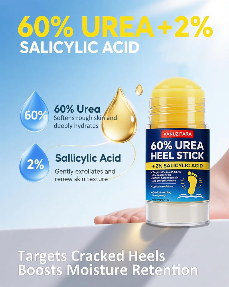 Urea Cream 60 Percent with 2% Salicylic Acid, Maximum Strength Foot Cream for Rough, Dry Cracked Feet Hands and Elbows, Urea Stick Callus Remover Skin Softener Hydrating Balm 2 Pack (1.41oz Each) 1.41 Ounce (Pack of 2)