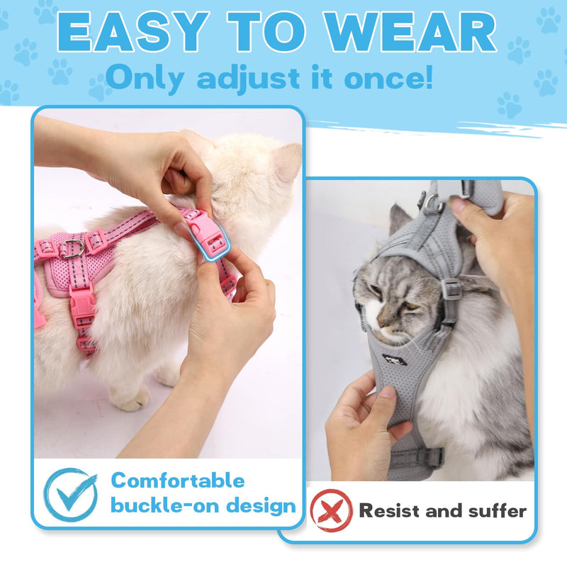 Fully Escape Proof Cat Harness and Leash Set for Walking, Adjustable Soft Kitten Vest with Reflective Strip for Small Medium Large Adult Cats, Breathable Kitty Harness,Pink M M(Neck Girth 13in-15.5in) Pink - BeesActive Australia