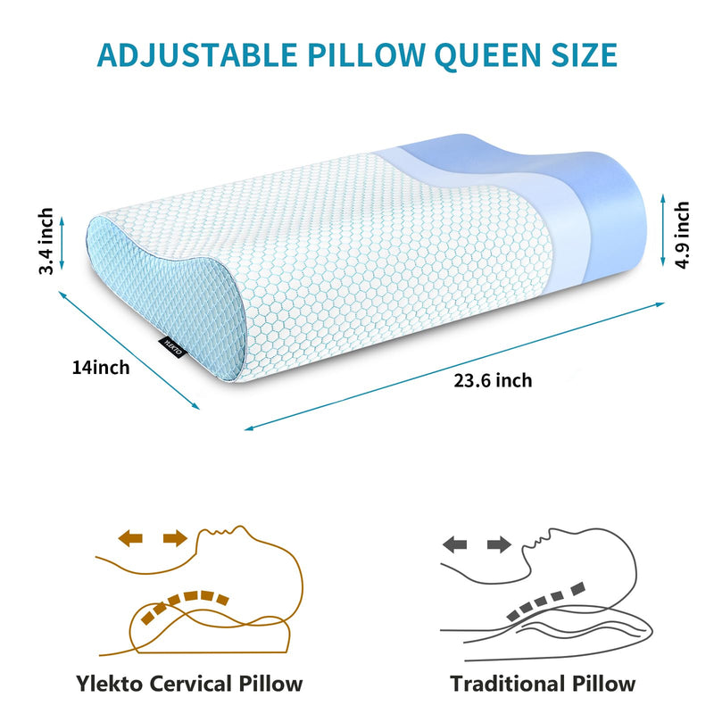Memory Foam Pillows , Neck Pillow Queen Size Bed for Sleeping , Ergonomic Cervical Support Side Back Stomach Sleeper , Orthopedic Contour and Shoulder Pain Blue Queen(23.6*14*4.9inches)