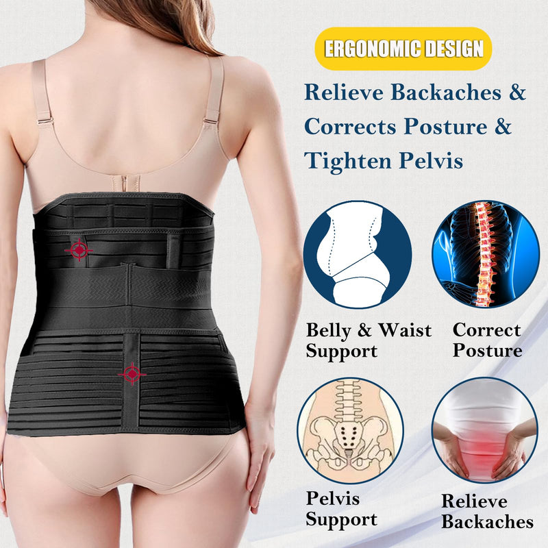 3 in 1 Postpartum Belly Band - Postpartum Belly Support Recovery Wrap, After Birth Brace, Slimming Girdles, Body Shaper Waist Shapewear, Post Surgery Pregnancy Belly Support Band (S/M, Black) S/M - BeesActive Australia