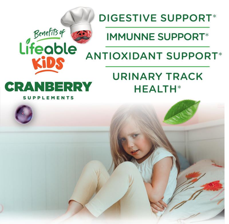 Lifeable Cranberry Gummies for Kids | Great Tasting Cranberry Supplement | for Urinary Tract Health, Bladder & Digestive Support | Vegan and Non GMO Cranberries | 60 Count