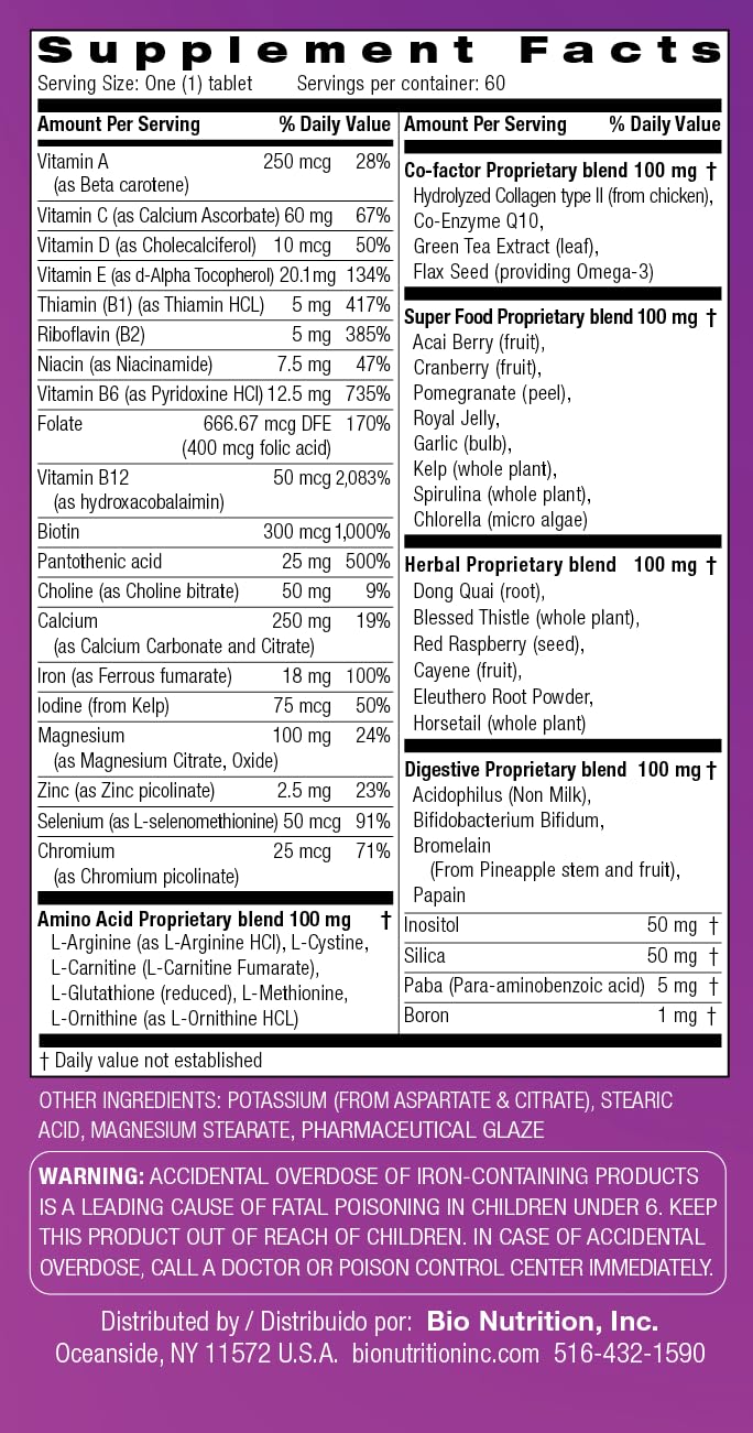 Bio Nutrition Women Wellness Tabs, 60 Count Unflavored 60 Count (Pack of 1)