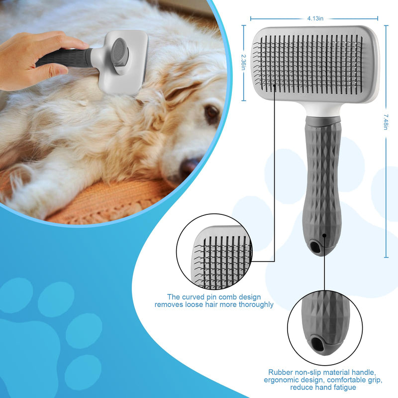 Pet brush，cat brush with release button，dog brush， for grooming Remove loose hair and prevent tangling,fine needle（Grey） - BeesActive Australia