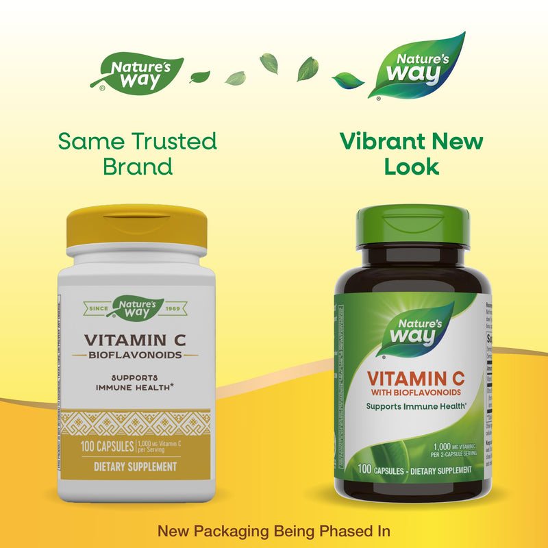 Nature's Way Vitamin C 500 mg with Bioflavonoids, 1000 mg Vitamin C per Serving, 100 Capsules, Pack of 2 200 Count (Pack of 1)