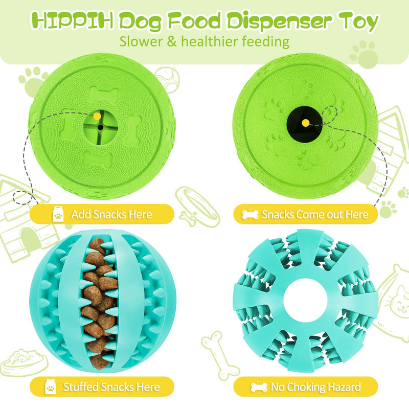 HIPPIH Dog Puzzle Toy 2 Pack, Interactive Dog Toys for Treat Dispensing, Durable Puppy Toys for Teething, Dog Treat Ball for Teeth/Slow Feeder/IQ Training/Playing, Blue-2.75‘’, Green-3.14‘’ Green+Blue - BeesActive Australia