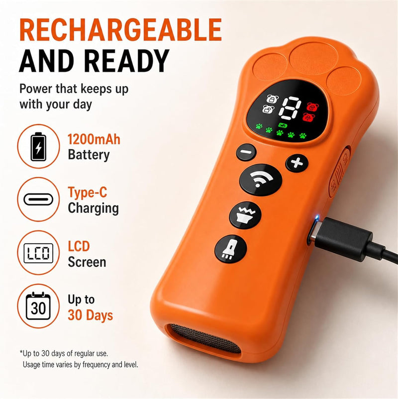 2026 Upgraded Dog Bark Deterrent Devices with 10 Adjustable Levels, 50FT 180° Wide Range Trainer with LED Flashlight, 1200mAh Rechargeable Dog Training (Orange and Black) Orange and Black