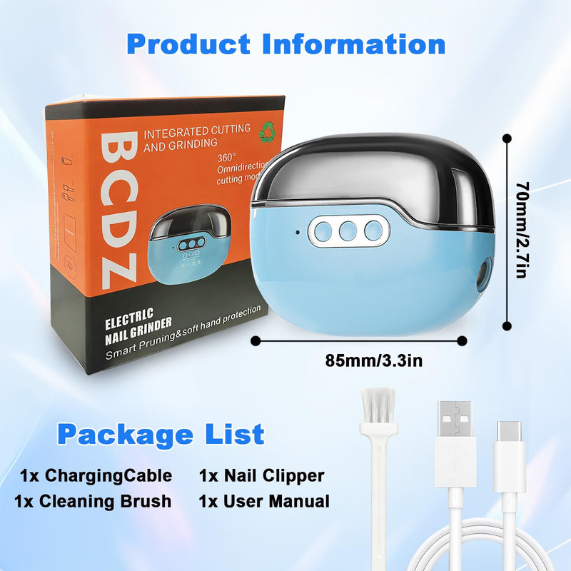 Electric Nail Clipper, 3 Speed Electric Nail Clippers for Seniors & Adults, Baby Electric Nail Trimmer with Light & Clip Storage, USB Electric Automatic Nail Clipper for Fingernail (Blue) Blue