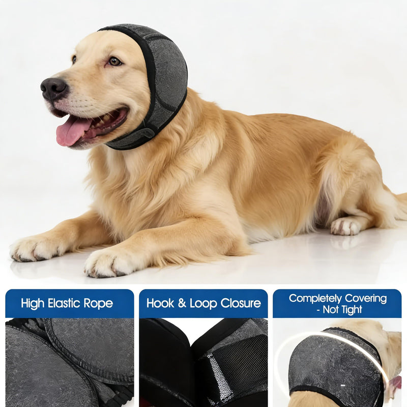 Dog Shower Cap, No Flap Ear Wraps for Dogs, Dog Ear Muffs for Bath – Waterproof Pet Ear Covers for Swimming & Noise Anxiety Relief (Grey, M (Head Circumference 14"-19")) M (Head Circumference 14"-19") Grey