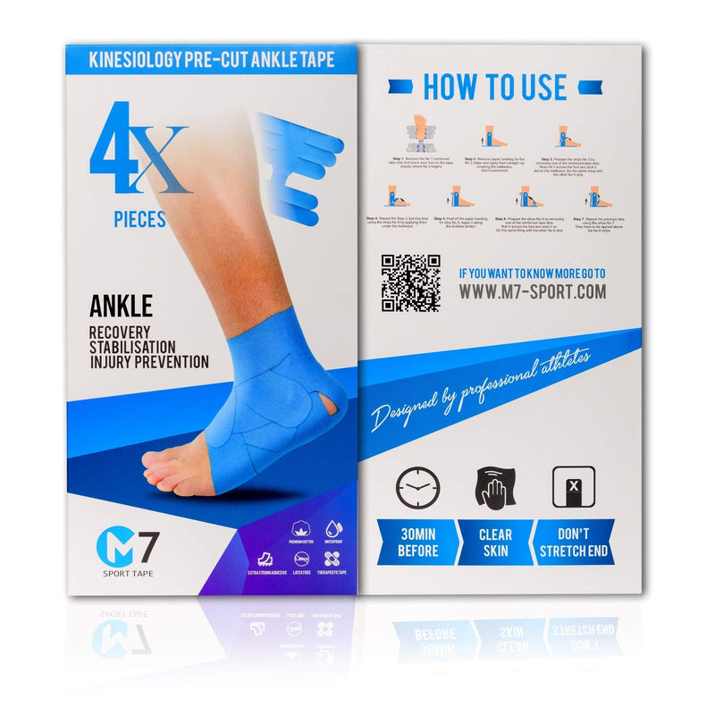M7 Sport Kinesiology Tape for Ankle Sprain and Stability, Kt Tape for Ankle, Pain Relief Therapeutic Tape, Plantar Fasciitis, Waterproof, Eases Swelling (Black, 4-Pack) Black