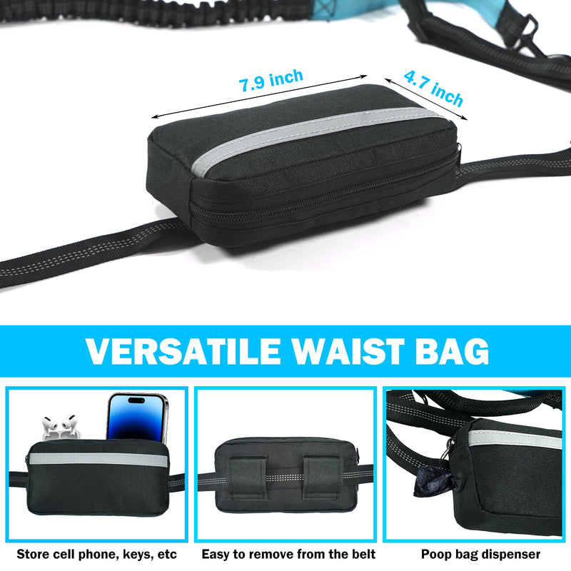 Hands Free Dog Leash with Zipper Pouch, Dual Padded Handles Running Leash for Medium and Large Dog, Retractable Bungee Waist Dog Leash for Walking Hiking Running Black - BeesActive Australia