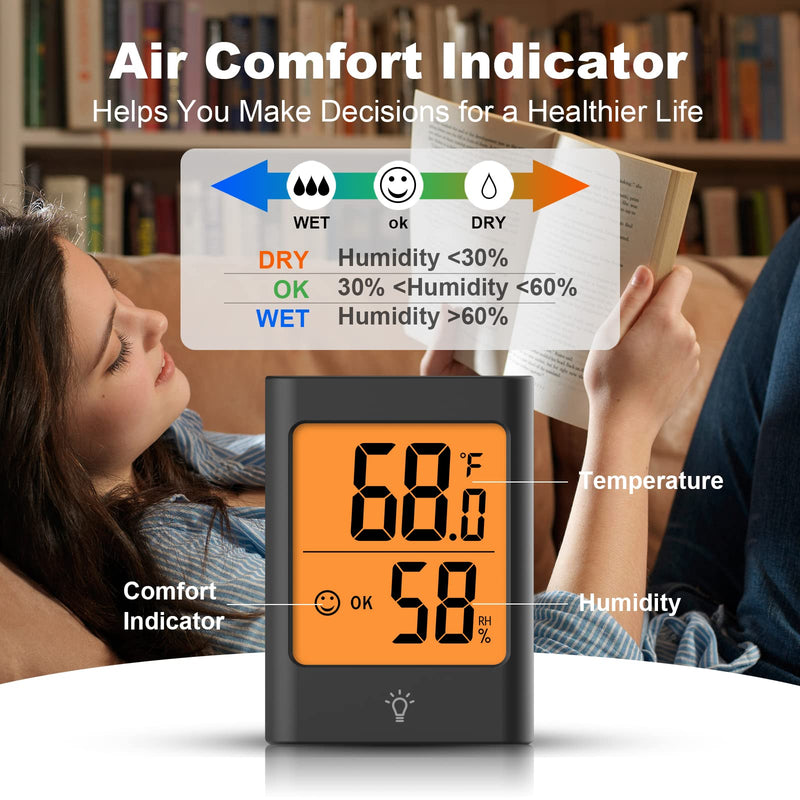 Indoor Thermometer for Home, 2pack Hygrometer Humidity Meter Humidity Sensor with Backlight for Bedroom Greenhouse Garage. MC30A(with Backlight) 2 - BeesActive Australia