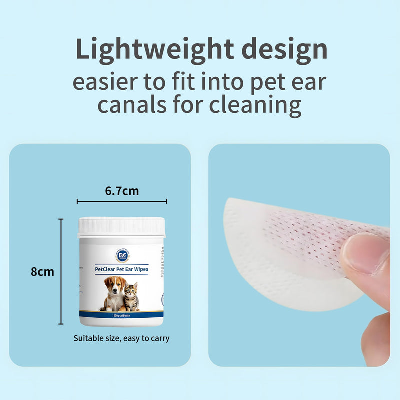 Dog Ear Wipes 200 Pcs, Non-Irritating, Gently Removes Wax, Debris & Stop Smelly, Itchy, Head Shaking, Disposable Pet Cleaning Wipes 200PCS
