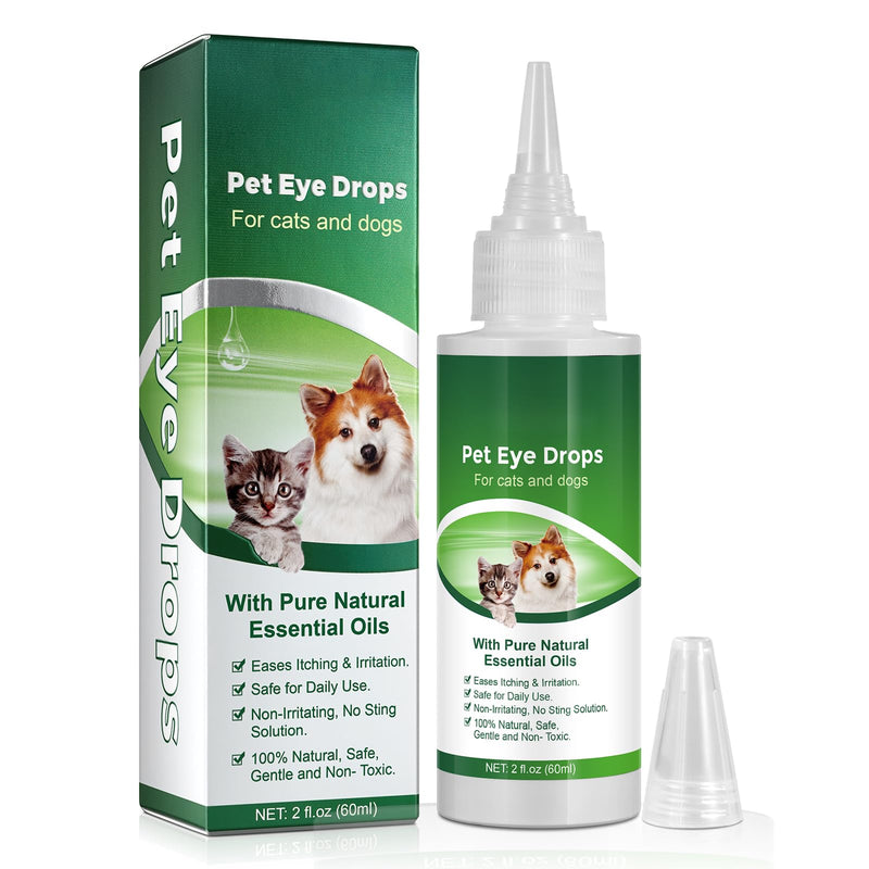 Pet Eye Drops for Dogs & Cats 60ml – Gentle Eye Cleaning Solution for Dry, Itchy & Irritated Eyes – Daily Eye Care, Tear Stain Support, Non-Irritating Formula