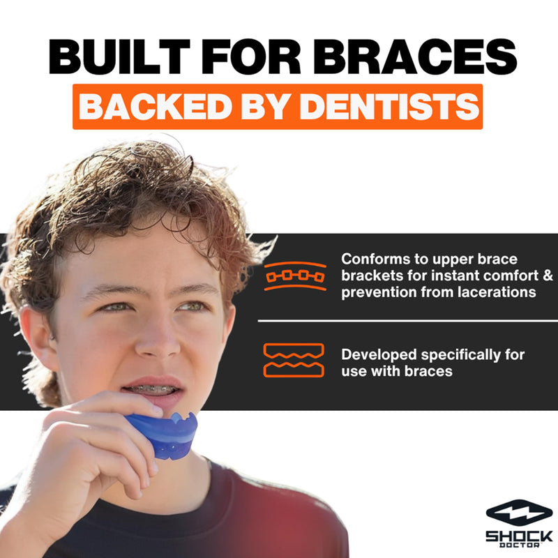 Shock Doctor Braces Football Mouth Guard, Upper and Lower Teeth. Convertible, Ultra Double Protection, Comfortable and Durable Mouthguard. Black
