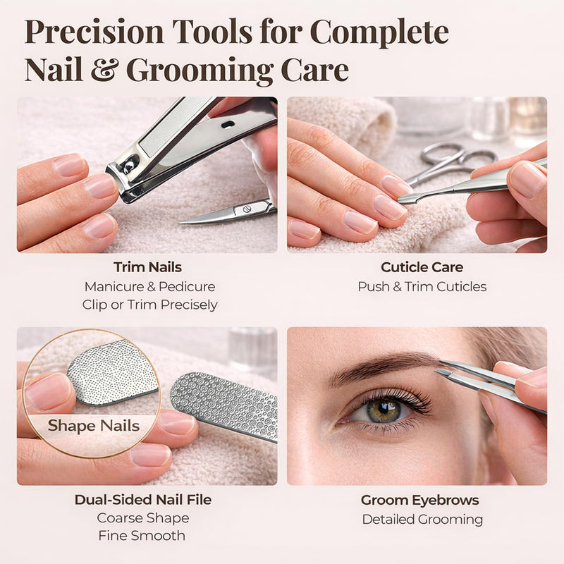 PROTOUCH Professional Nail Kit, Manicure Set for Women & Men, 420 Stainless Steel Nail Clipper Set with Precision Double-Sharpened Blades, Ergonomic Manicure Pedicure Kit with Brown PU Travel Case