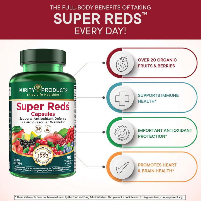 Purity Products Super Reds Capsules Formula (20+ Organic Super Fruits and Berries) Certified Organic Phytonutrients - 90 Capsules (Pack of 2) 90 Count (Pack of 2)