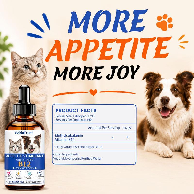 Dog & Cat Appetite Stimulant, Vitamin B12 (Methylcobalamin) Supplement | Energy & Appetite, Immune System Support - 3.5 fl oz