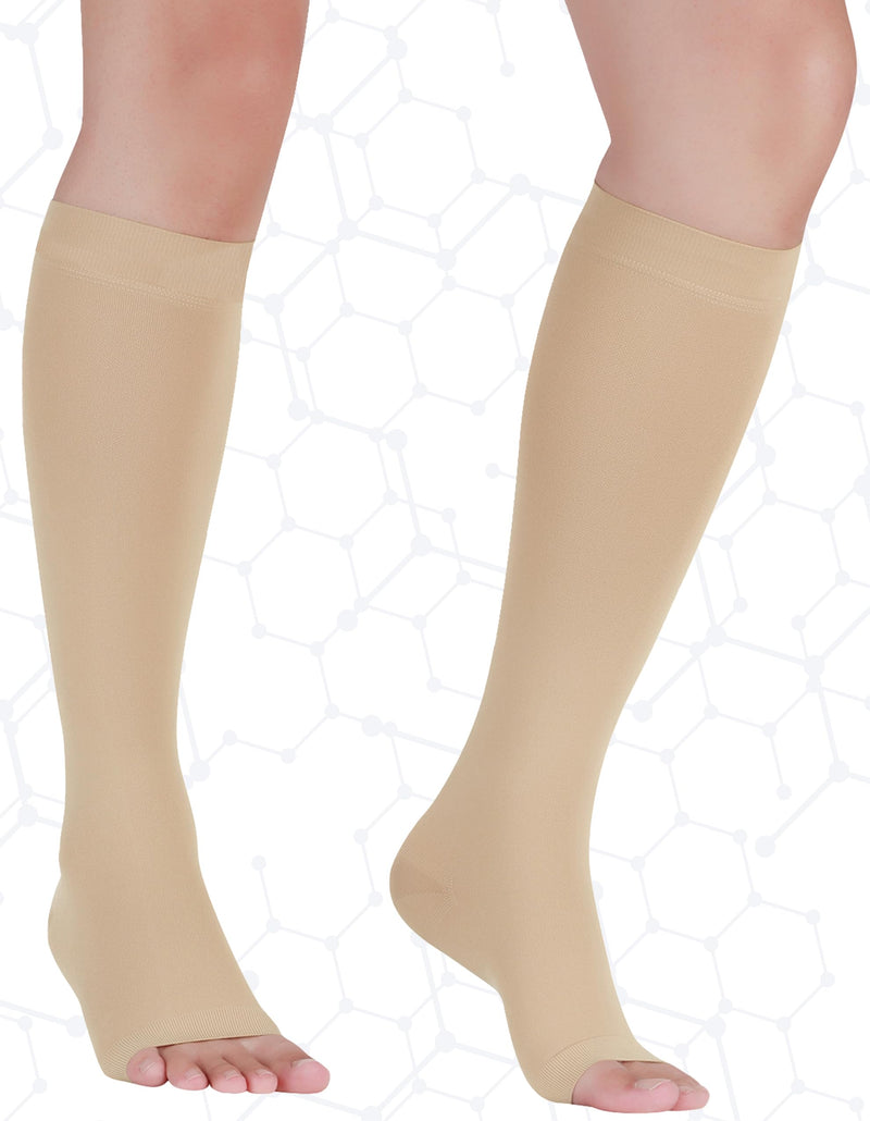 +MD 2 Pairs Medical Compression Socks for Women & Men 20-30 mmHg, knee High Open Toe Stocking for Edema, Varicose Veins Medium 2 Pairs Nude - BeesActive Australia
