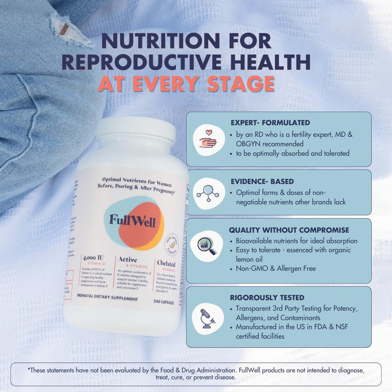 FullWell Women's Prenatal Multivitamin, 240 Count (30 Servings) Lemon 240 Count (Pack of 1)
