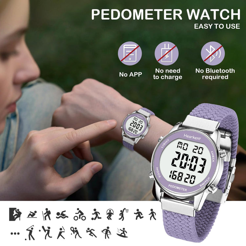 Hearkent Women Pedometer Watch for Walking Steps and Miles-Step Counter for Calories,30M Waterproof-EL Backlight-Countdown-Stopwatch-No App Step Tracker for Adults Seniors purple - BeesActive Australia