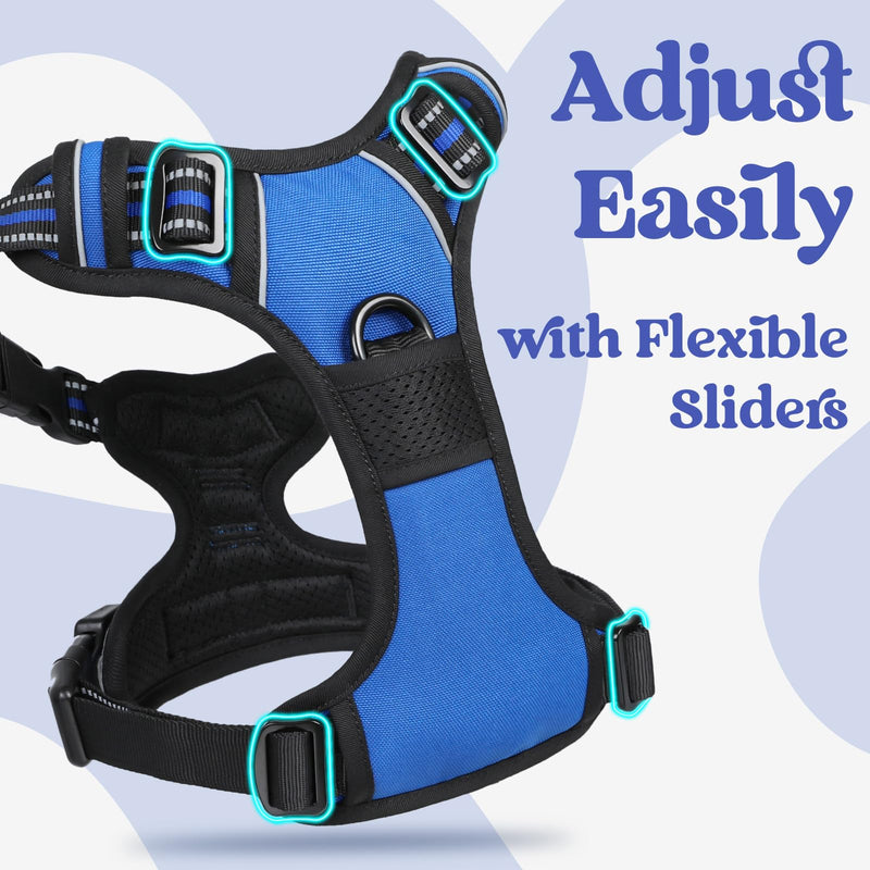 rabbitgoo Dog Harness Medium Sized, No Pull Pet Harness with 3 Buckles, Adjustable Soft Padded Dog Vest with Instant Control Handle, Easy Walking Reflective Pet Vest for Medium Dogs, Blue, M - BeesActive Australia