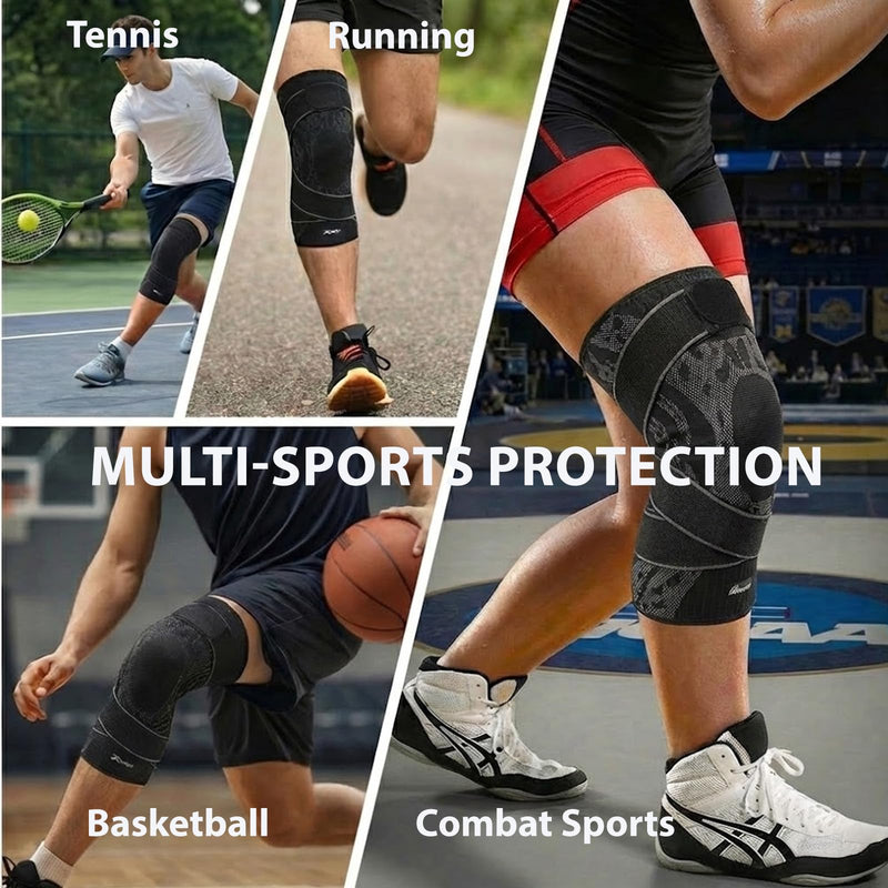 Wrestling Knee Pad, BJJ Knee Sleeve with Detachable Straps – Anti-Slip Compression Brace with Full Knee Cap Protection – for BJJ, Judo, MMA, Basketball, Tennis & Running Sports. (Size L) Large - BeesActive Australia