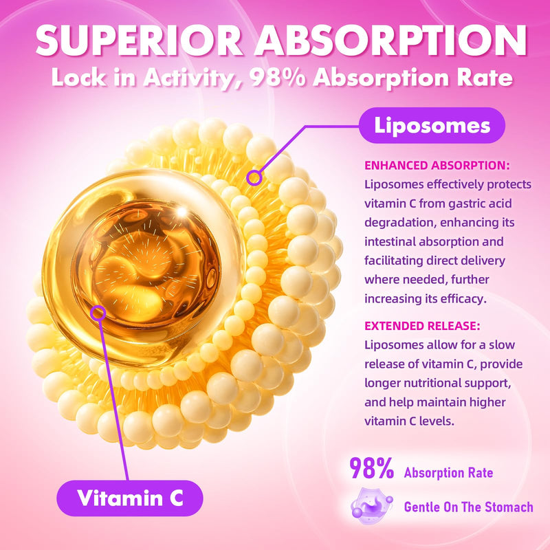 2 Pack Liposomal Vitamin C 1000mg Gummies for Adults Kids, 1500mg Chewable Vitamin C w/Iron, Zinc & Elderberry - Immune Support & Energy, Collagen Booster, Raspberry, 120 Count 120 Count (Pack of 1)