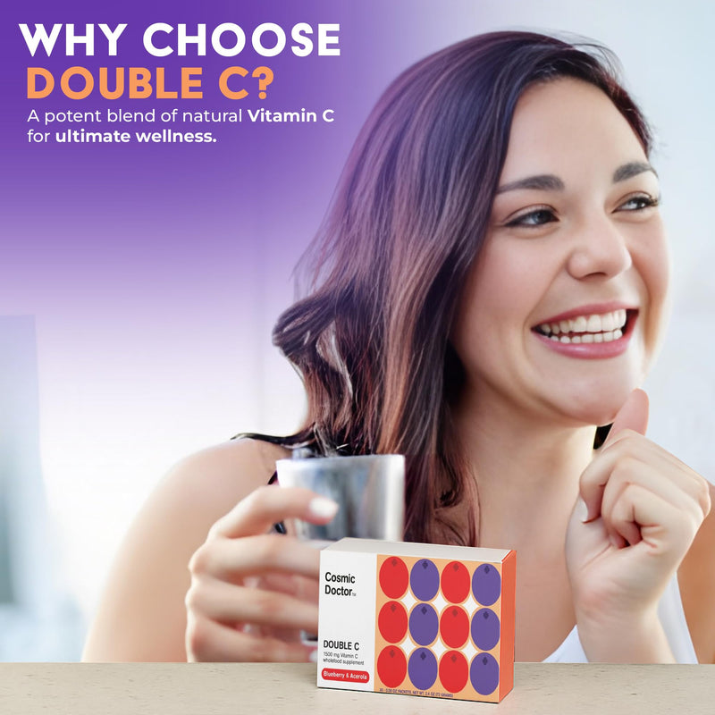 Double C 1500mg Vitamin C Supplement, Blueberry & Acerola, 30 Packets/Box